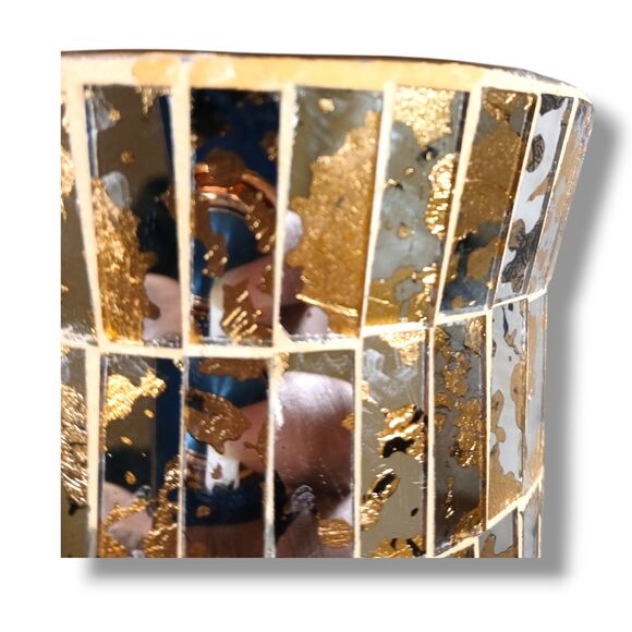 Gold Leaf Reflective Mosaic Glass Vase Mirror Mosaic Silver Glass Moroccan Clay - Picture 6 of 8